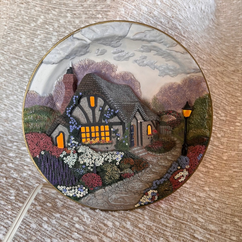 Thomas Kinkade The Flagstone Path Illuminated 3D Plate Bradford Exchange 1994